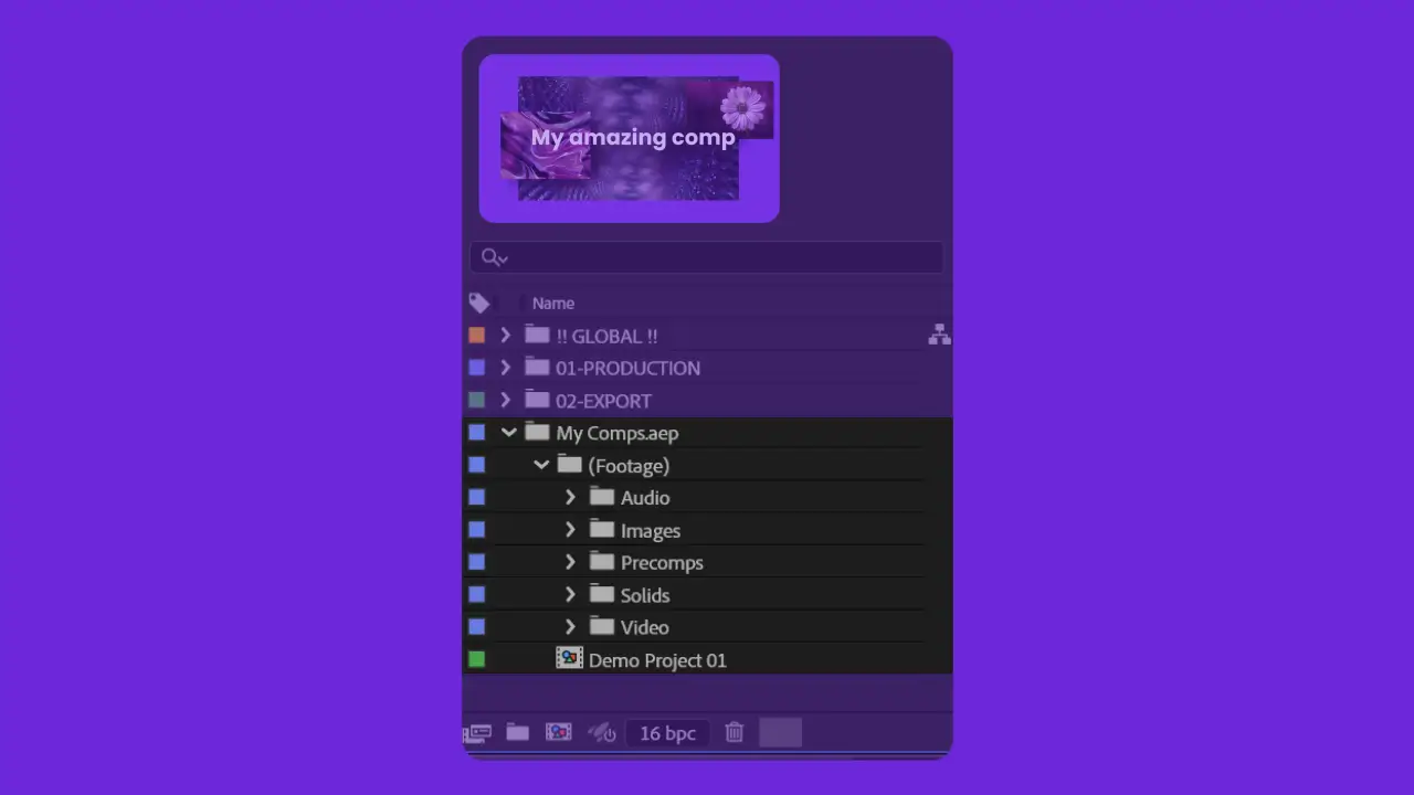Organize by Type - footage sorted into folders by file type