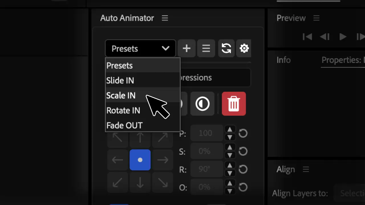 Preset dropdown showing saved presets