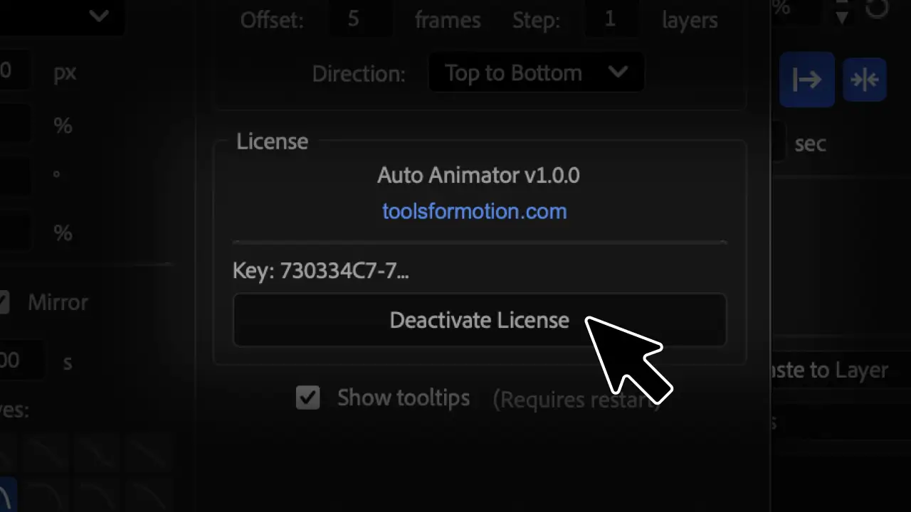 License section showing version, website link, license key, and deactivate button